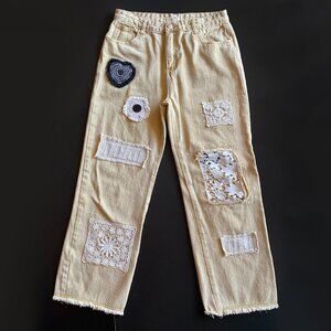 Pol Denim Patchwork Khaki Jeans Size Small Knit Boho